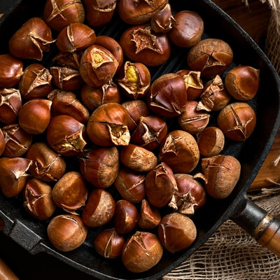 Fried chestnuts pan wooden stand